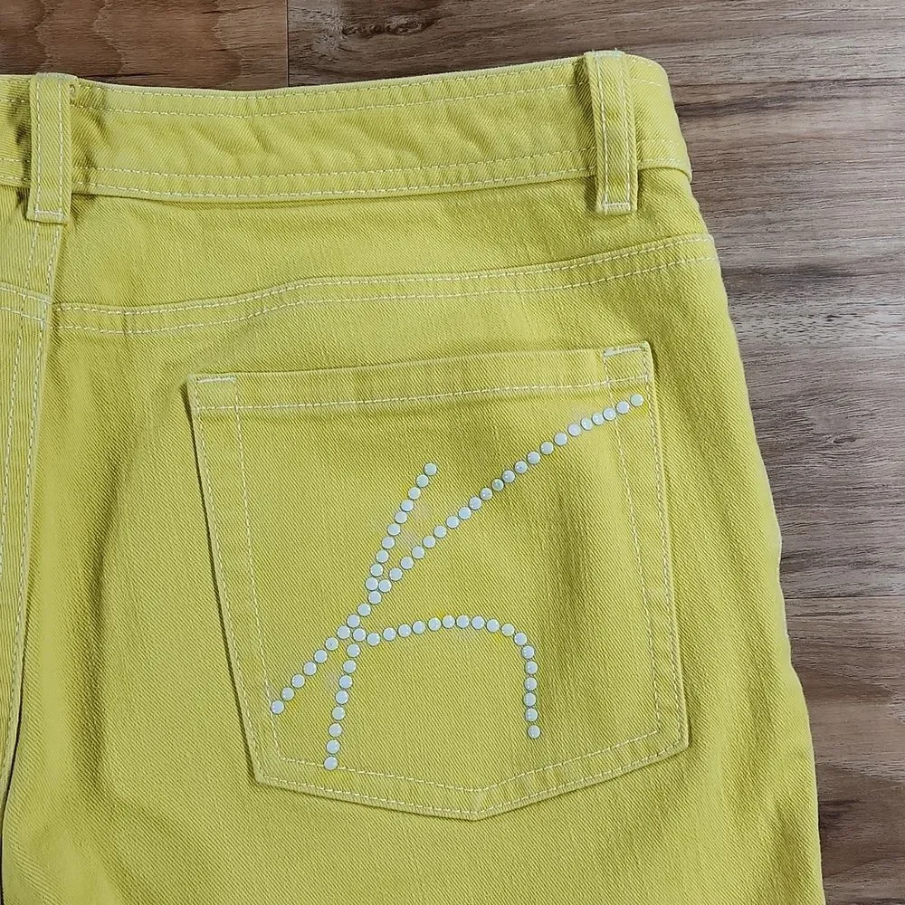 🔸️Michael Kors Yellow Studded Pocket Denim Jeans Size 8
